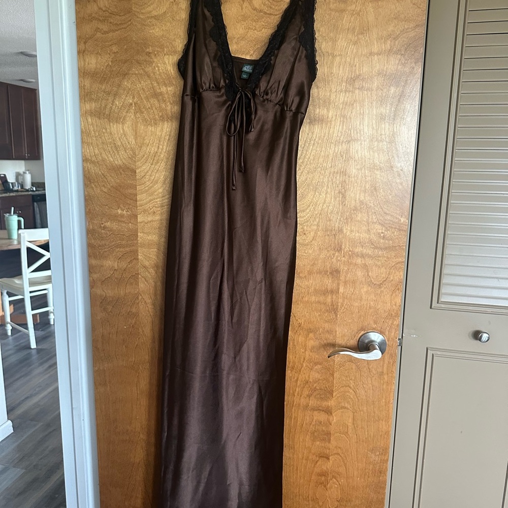 Wild Fable Brown Satin Dress with Black Lace